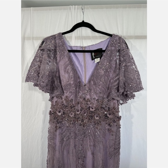 NEW $798 Mac Duggal [ 8 ] Flutter Embellished Lace Gown Vintage Liliac‎ Purple - Picture 9 of 16
